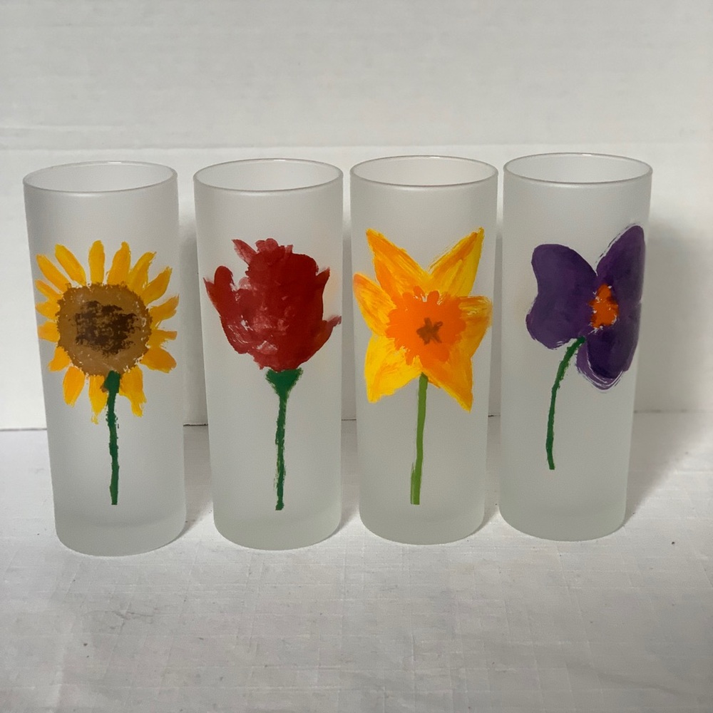DARTINGTON DESIGNS | Set of 4 | Floral Theme Tall Frosted Glasses